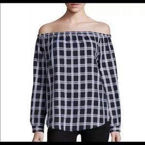 Rag & Bone Black Plaid Off Shoulder Blouse Sz M